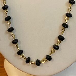 NEW Black beads with handcrafted gold plated ring chain necklace